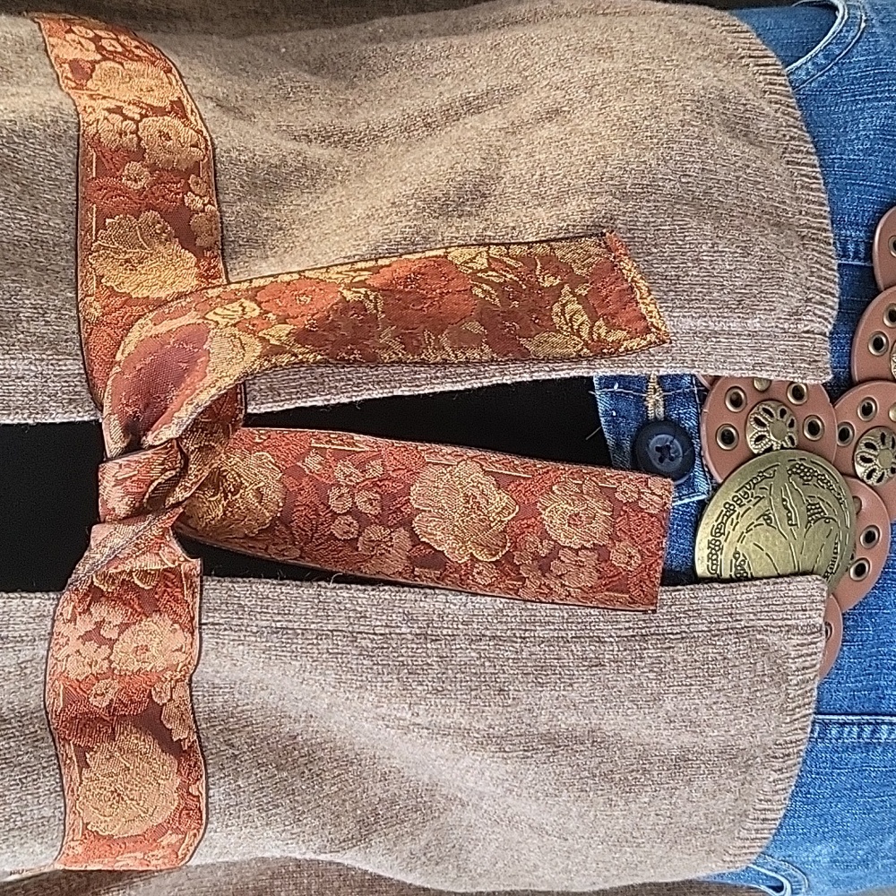 Vintage Anthropologie/Sleeping on Snow Brown Tie Ribbon Cardigan size Medium - Picture 2 of 9
